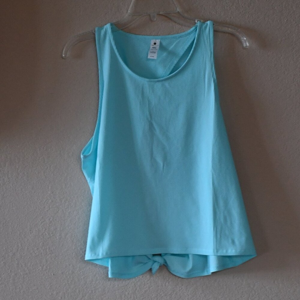 YOGALICIOUS Women's Turquoise Open Back Rib Knit Tank Top Size XXL NWT $38